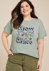 Plus Size Grow In Grace Embroidered Floral Classic Fit Graphic Tee, JADE MIST, small