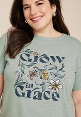 Plus Size Grow In Grace Embroidered Floral Classic Fit Graphic Tee, JADE MIST, small