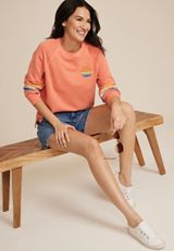 Sun Embroidered French Terry Relaxed Fit Sweatshirt, C283, small