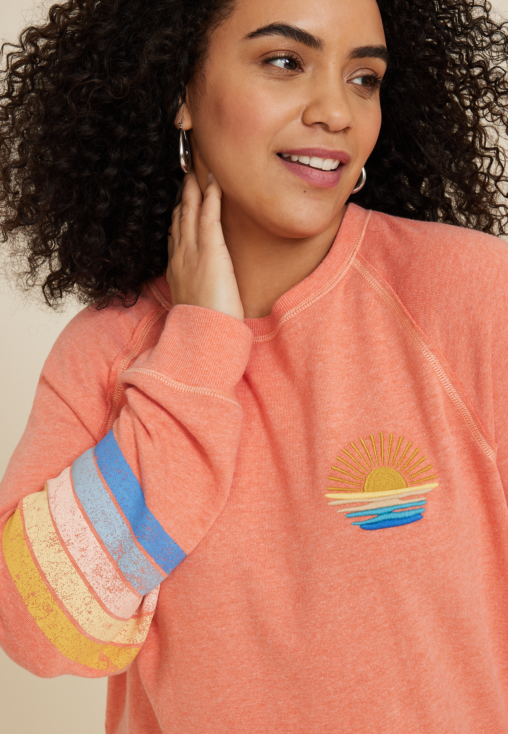 Plus Size Sun Embroidered French Terry Sweatshirt maurices