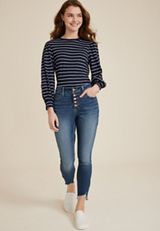 m jeans by maurices&trade; High Rise Curvy Button Fly Super Skinny Ankle Jean, DARK SANDBLAST, small