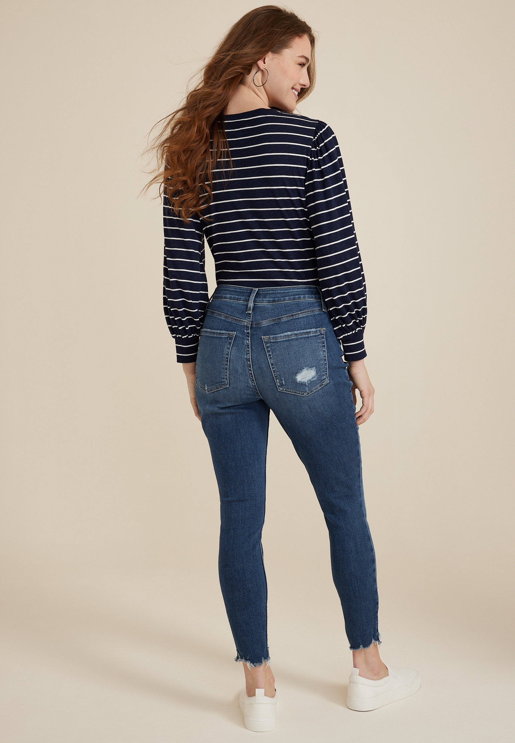 m jeans by maurices&trade; High Rise Curvy Button Fly Super Skinny Ankle Jean, DARK SANDBLAST, large