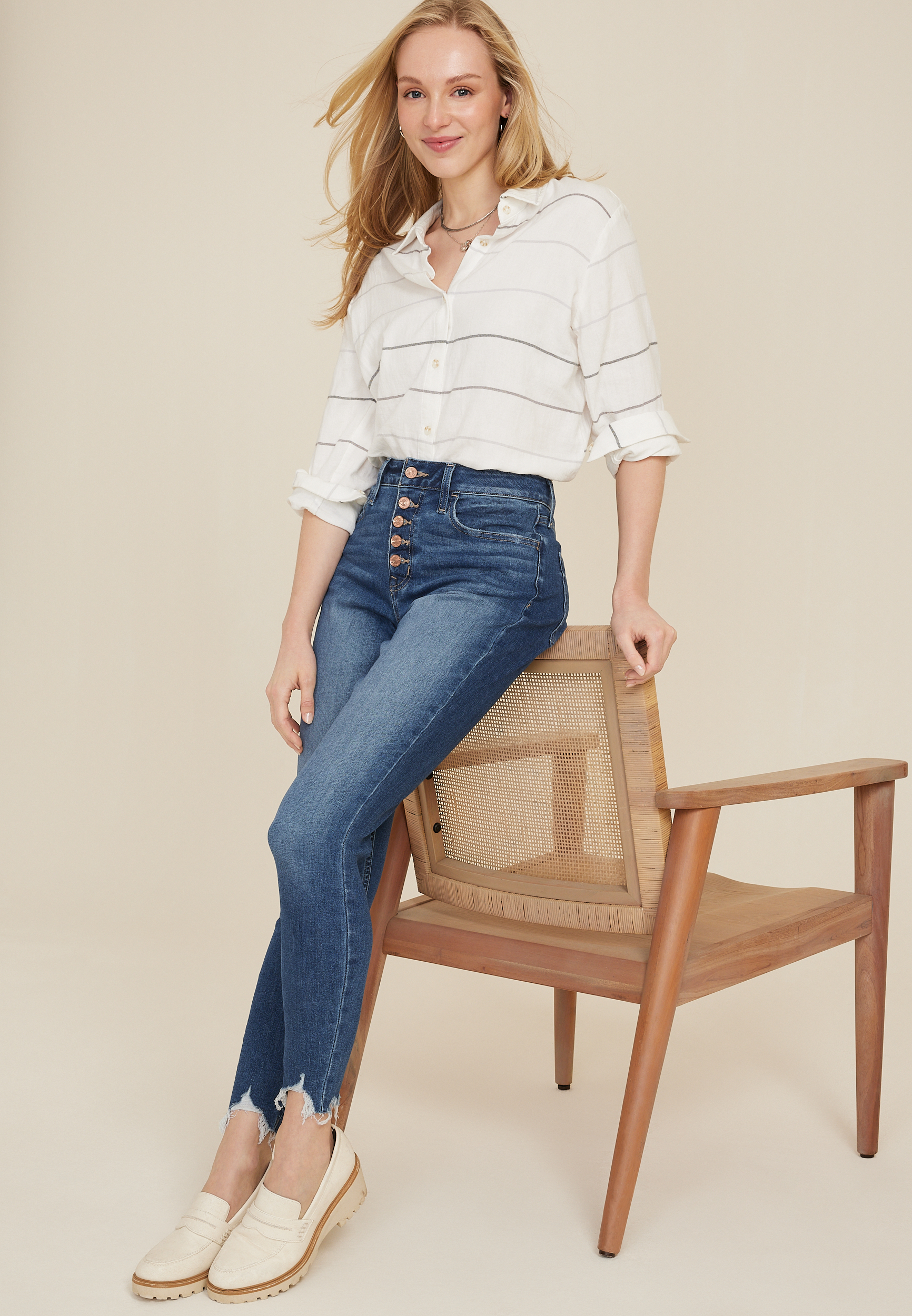 m jeans by maurices™ High Rise Button Fly Super Skinny Ankle Jean, DARK SANDBLAST, large
