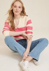 Striped Notch Neck Sweatshirt, C3986, small