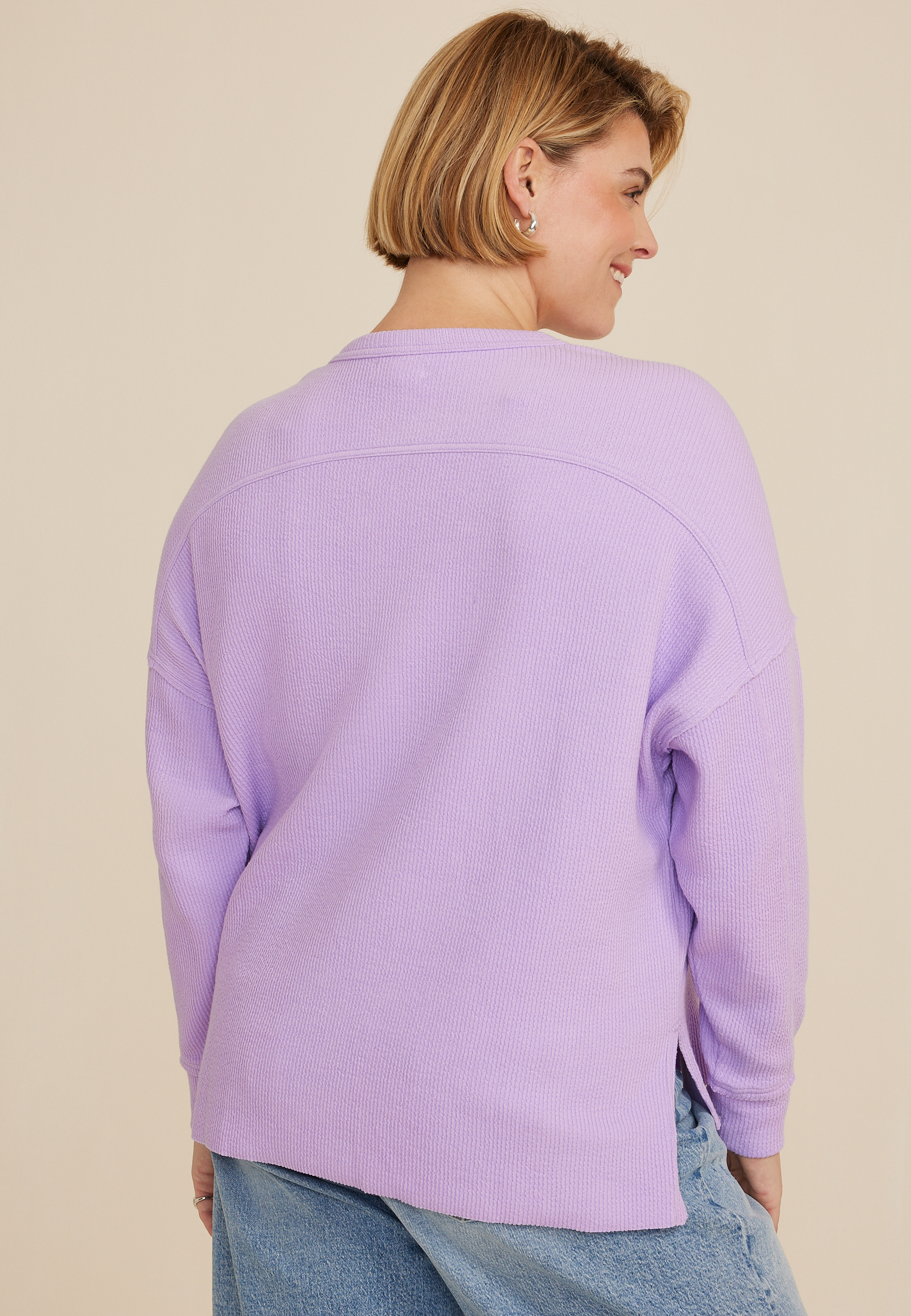 Plus Size Textured Crew Sweatshirt, C158, large