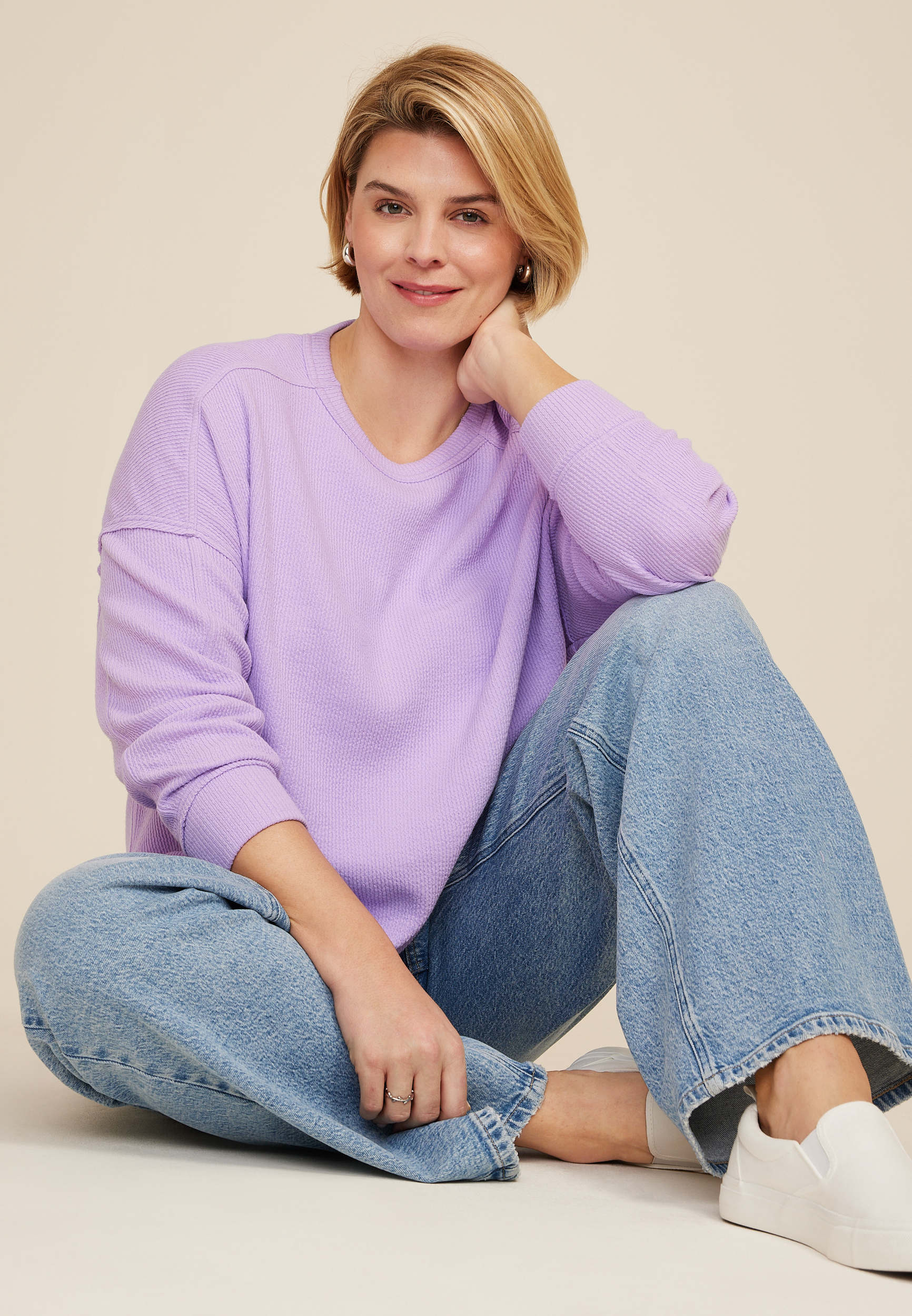 Plus Size Textured Crew Sweatshirt, C158, large