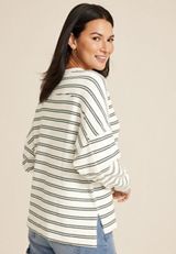Textured Striped Crew Sweatshirt, C1939, small