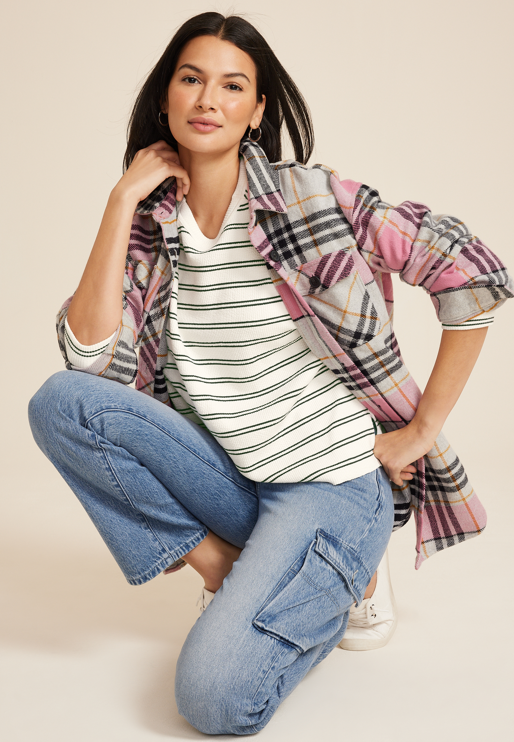 Textured Striped Crew Sweatshirt, C1939, large