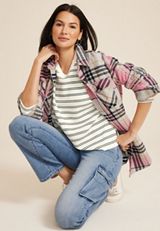 Textured Striped Crew Sweatshirt, C1939, small