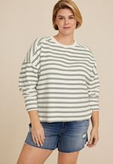 Plus Size Textured Striped Crew Sweatshirt, C1939, small