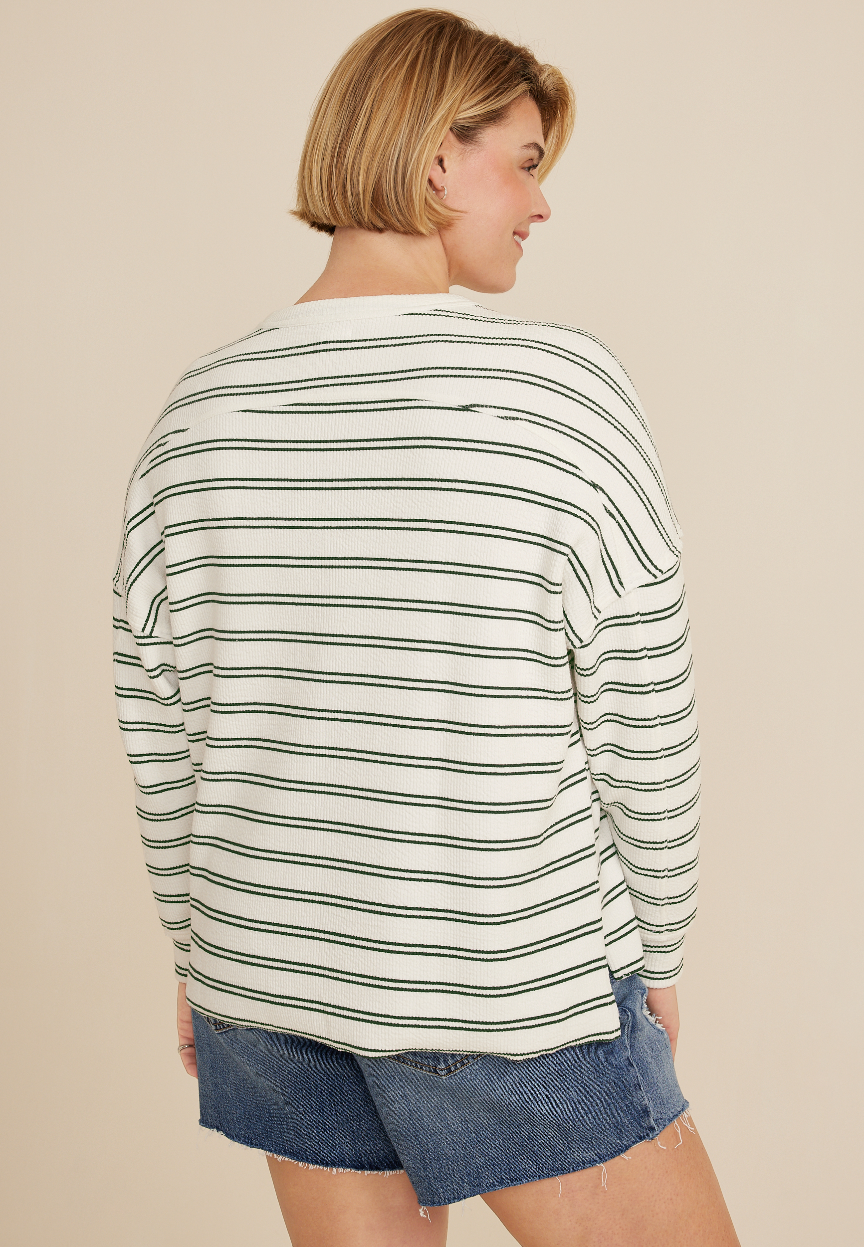 Plus Size Textured Striped Crew Sweatshirt, C1939, large