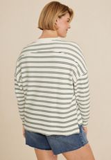 Plus Size Textured Striped Crew Sweatshirt, C1939, small