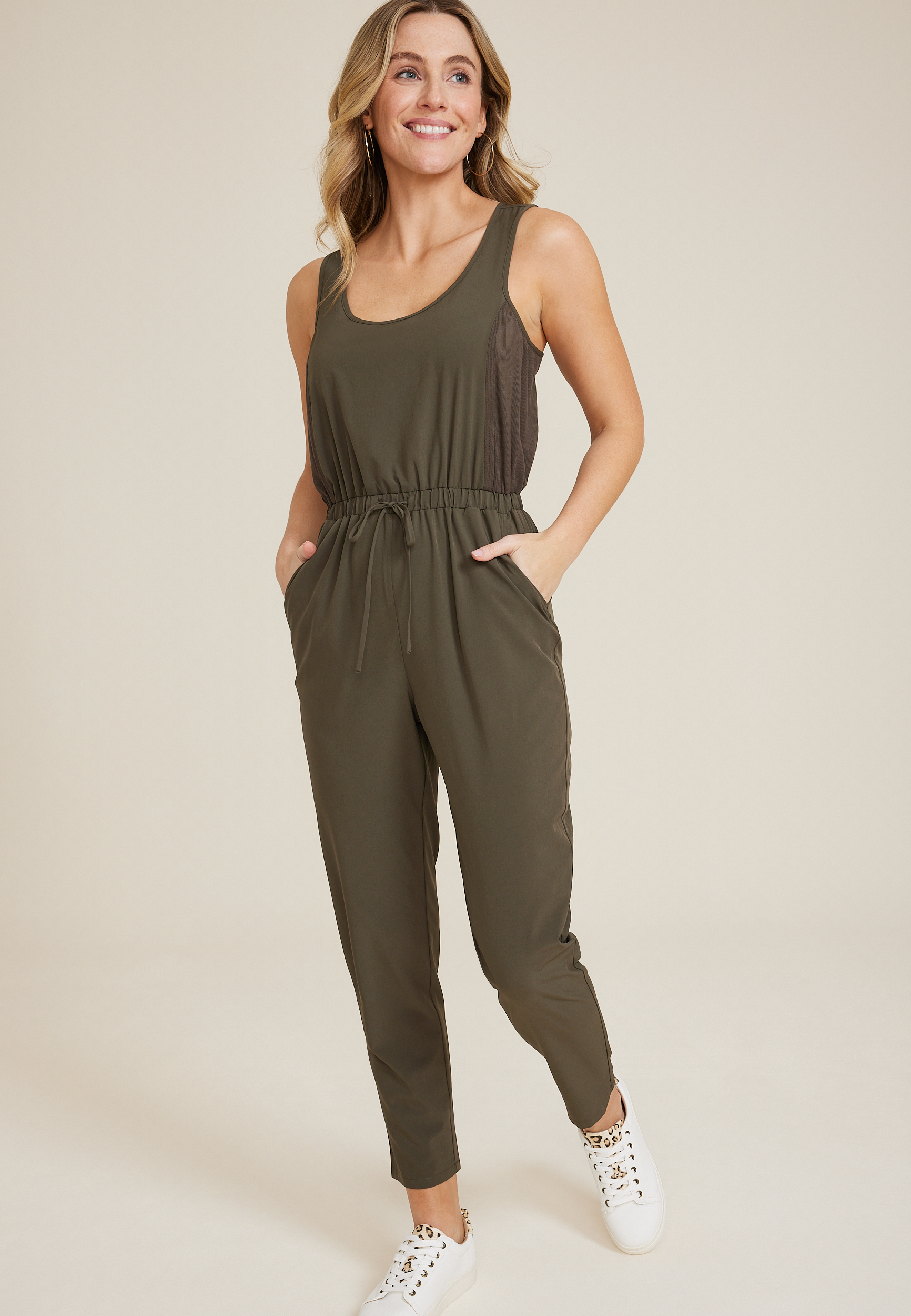 Mixed Media Sleeveless Jumpsuit