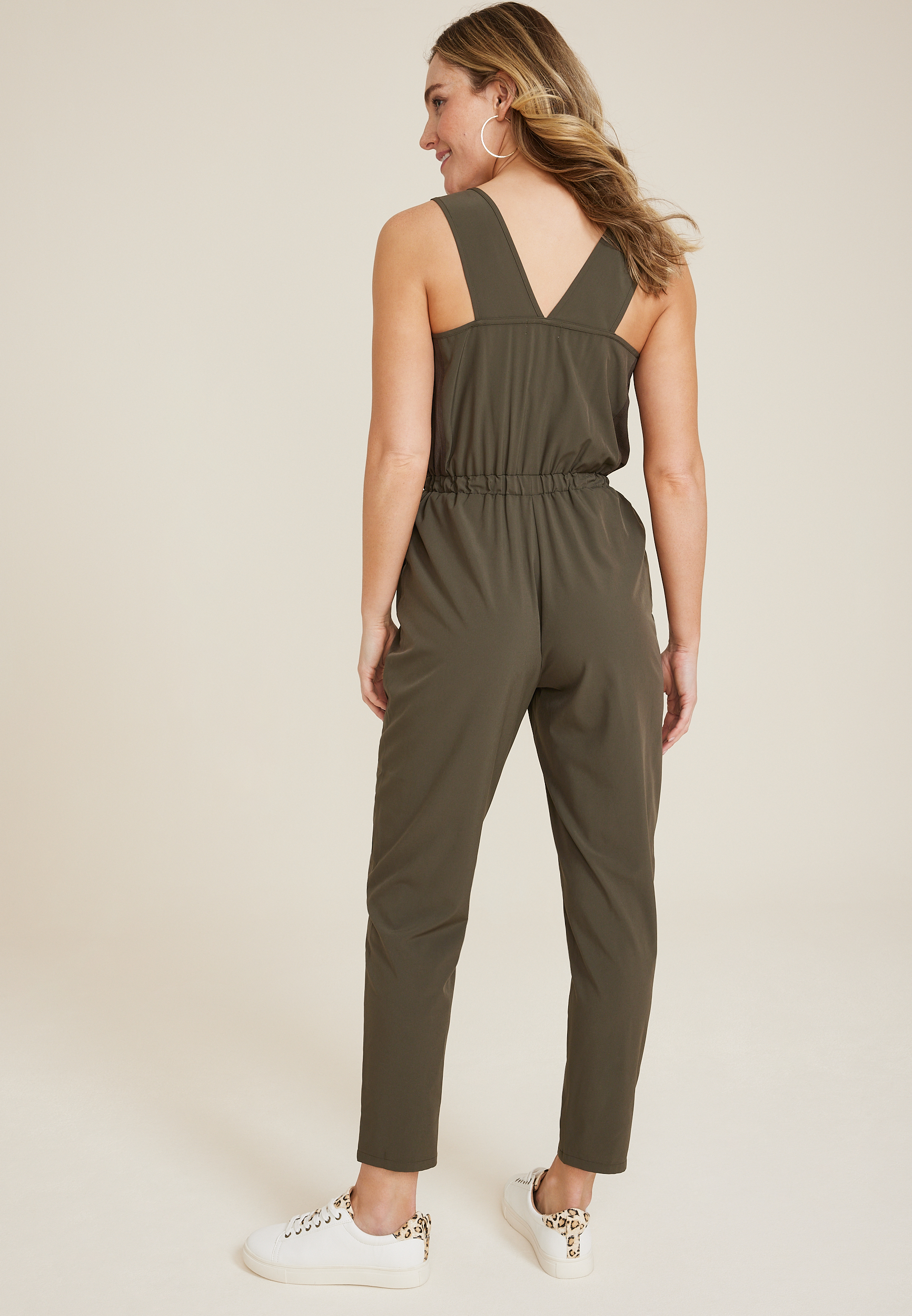 Mixed Media Sleeveless Jumpsuit, C186, large