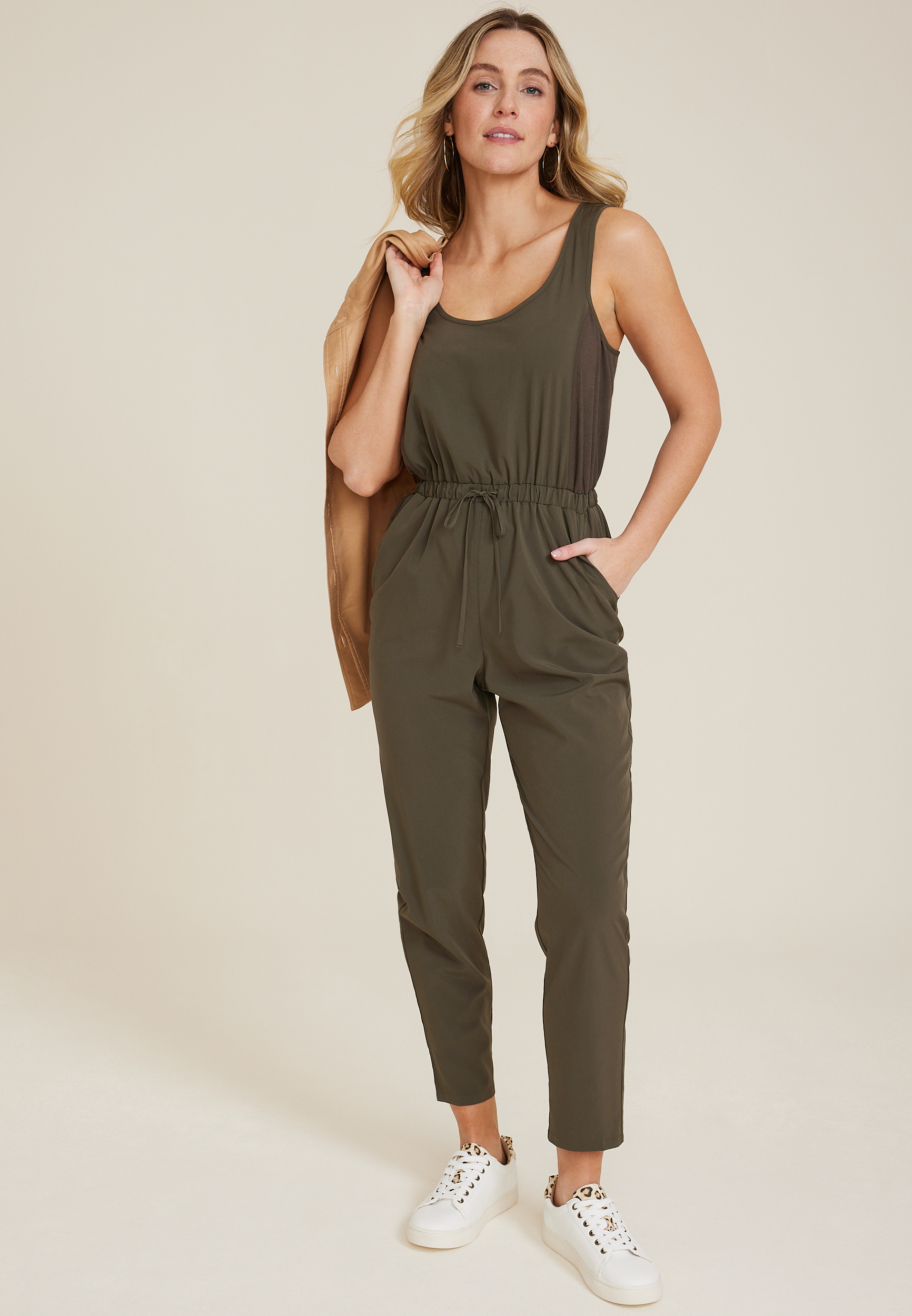 Mixed Media Sleeveless Jumpsuit, C186, large