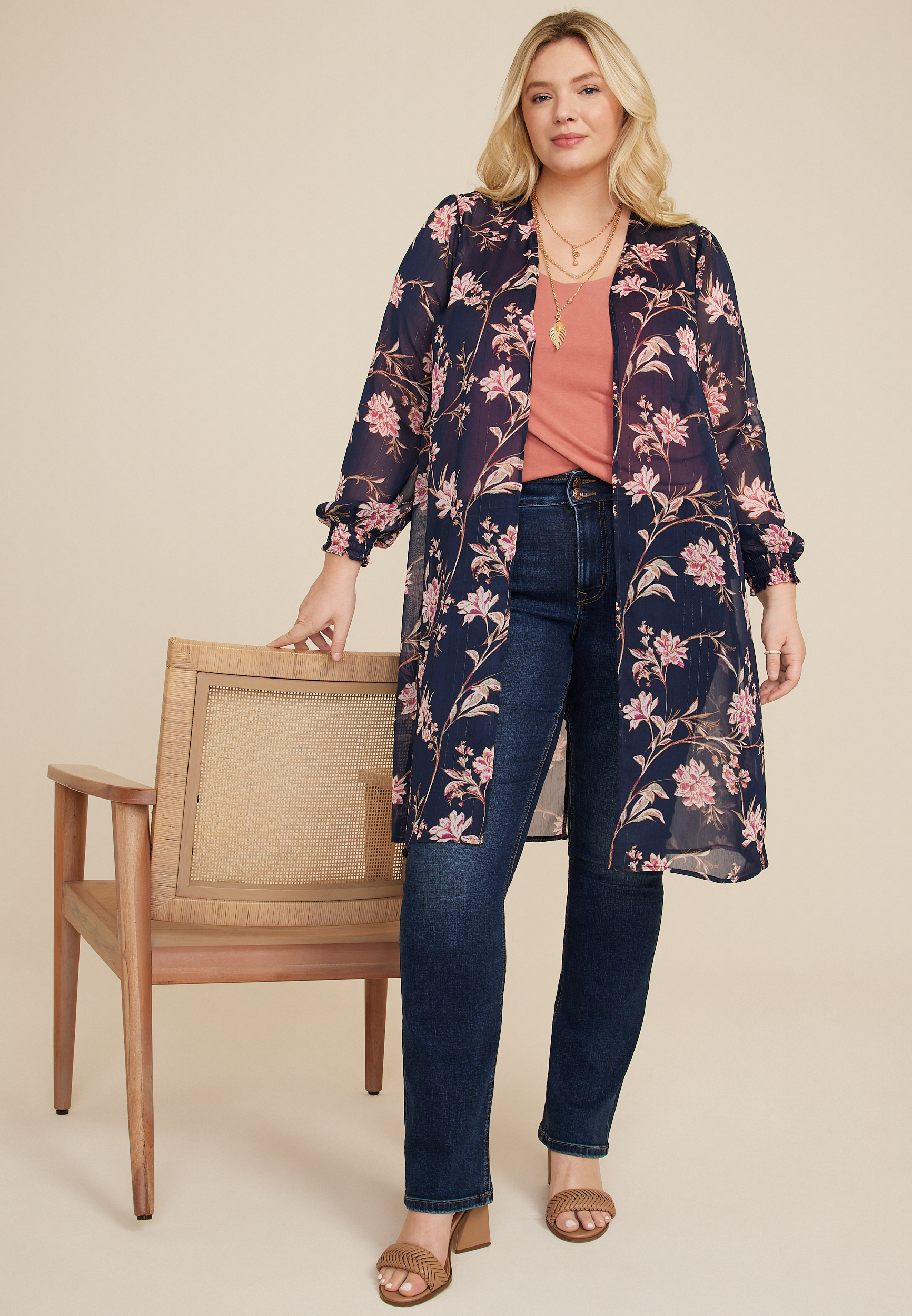 Plus Size Floral Kimono, C1943, large