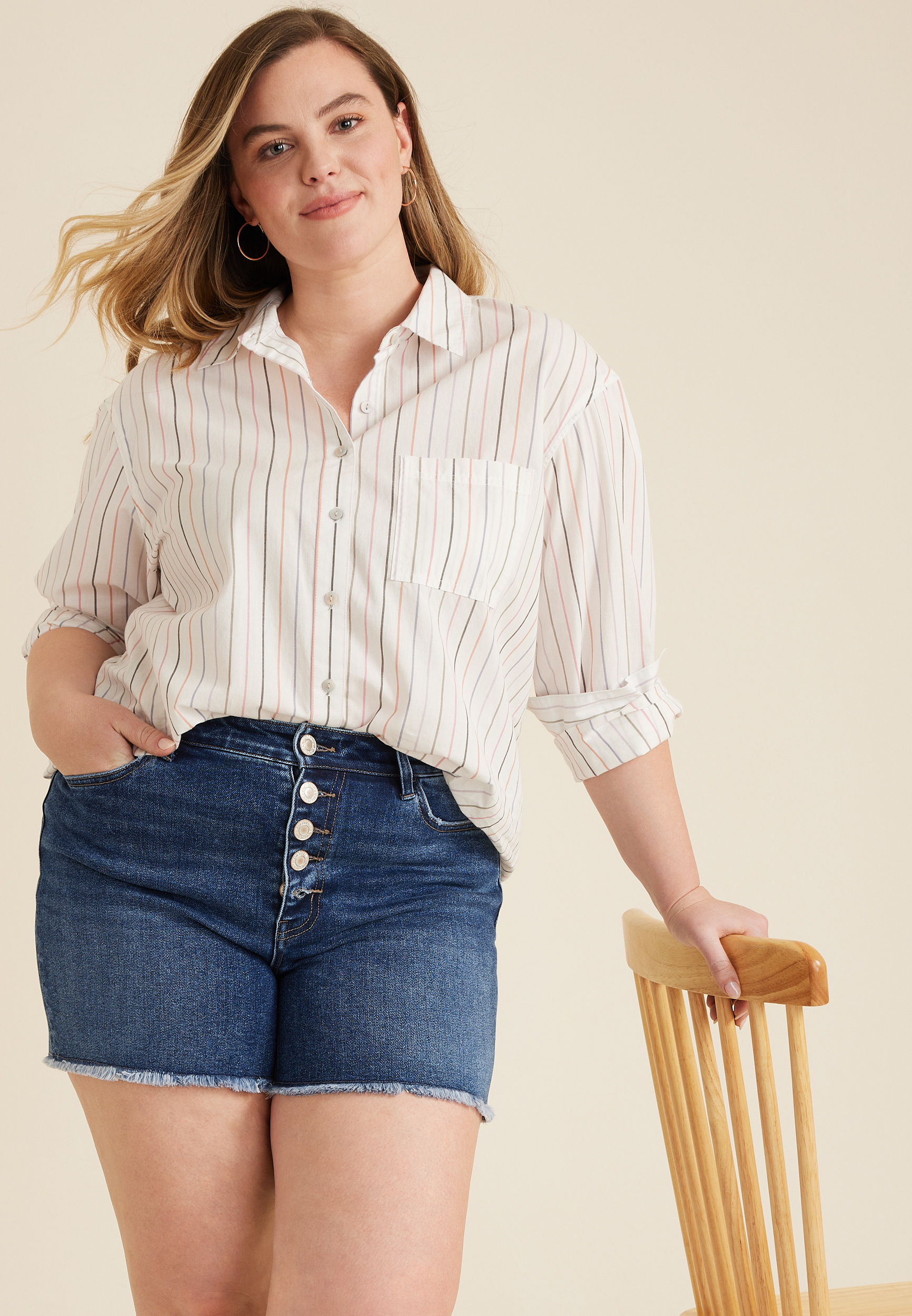 Plus Size Vervet&trade; High Rise Button Fly 6in Shorts, C258, large