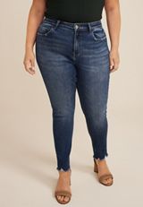 Plus Size VERVET&trade; High Rise Frayed Hem Skinny Jean, DARK SANDBLAST, small