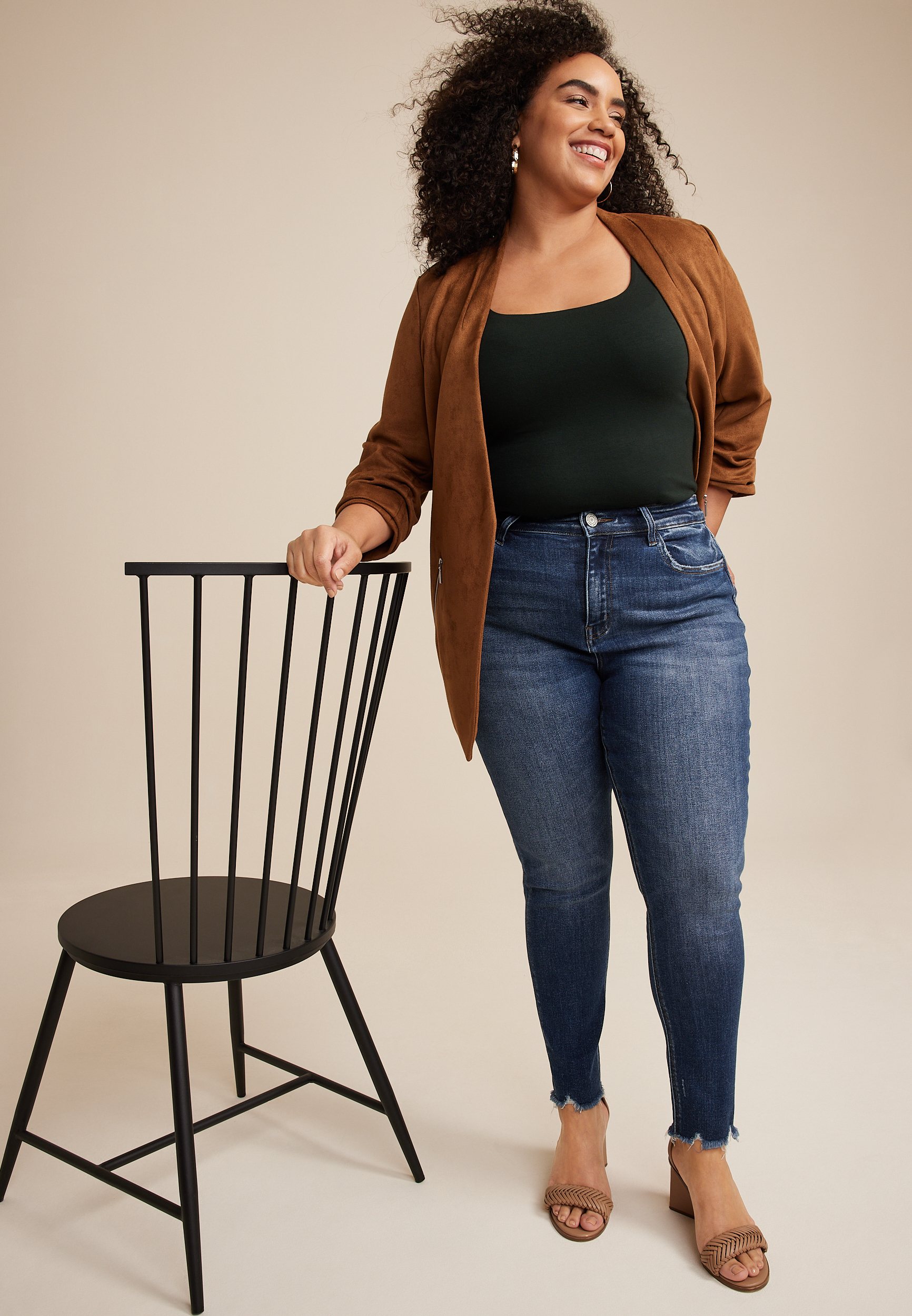 Plus Size VERVET&trade; High Rise Frayed Hem Skinny Jean, DARK SANDBLAST, large