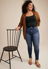 Plus Size VERVET&trade; High Rise Frayed Hem Skinny Jean, DARK SANDBLAST, small