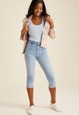 Everflex&trade; High Rise Seamed Waist Cropped Jean, LIGHT SANDBLAST, small
