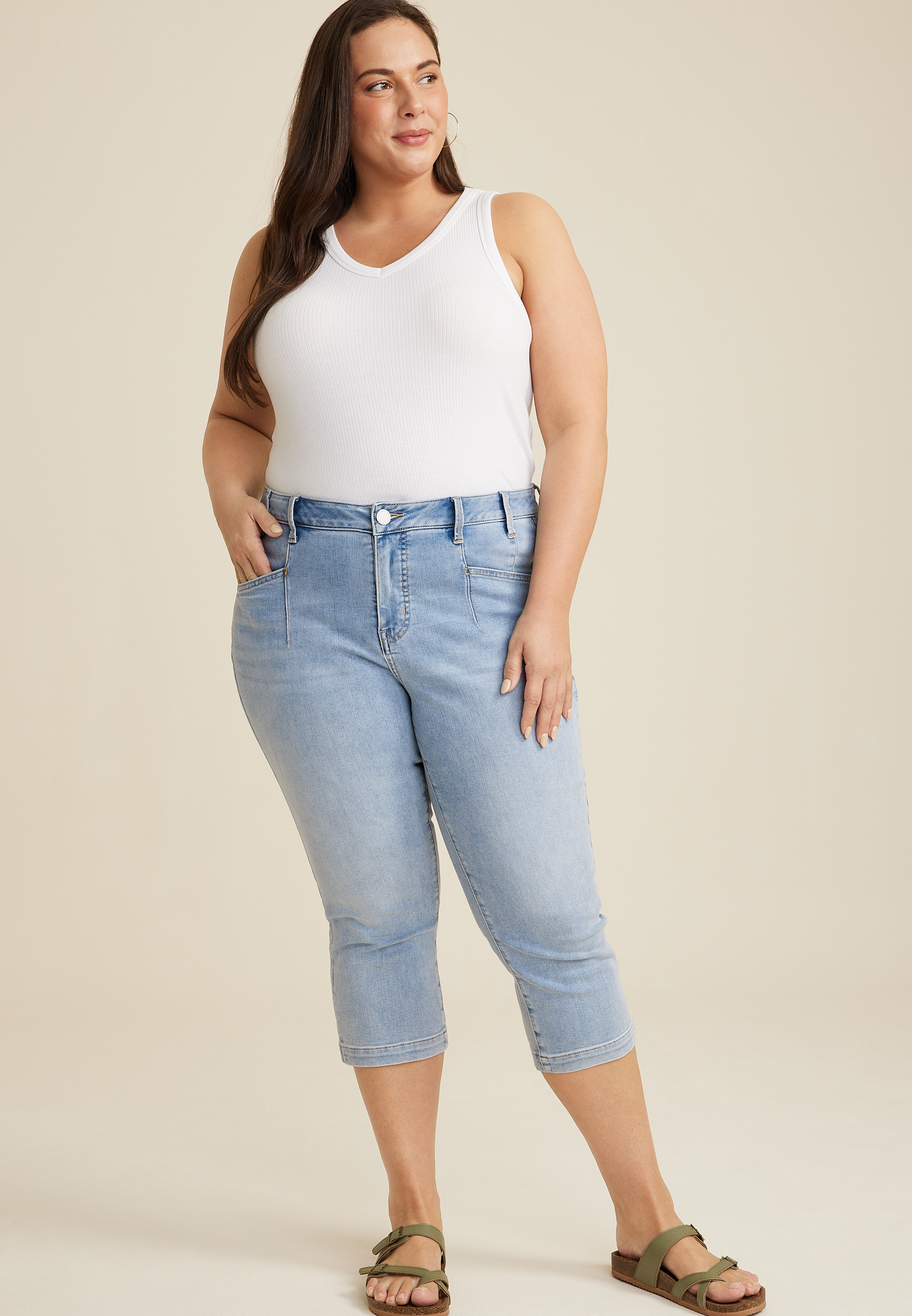 Plus Size m jeans by maurices™ Cool Comfort High Rise Stacked Waist Button  Fly Cropped Jean