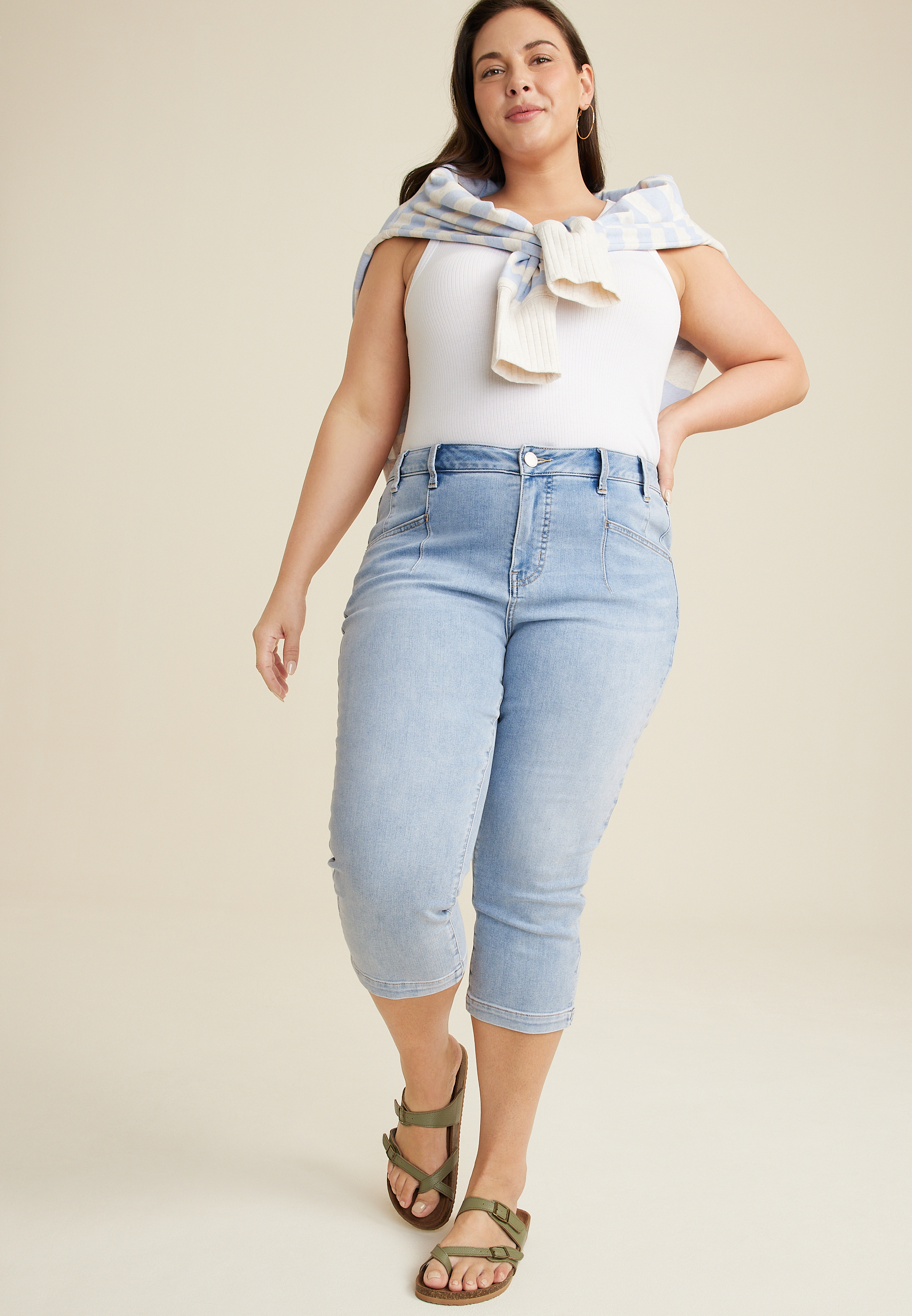 Plus Size Everflex&trade; High Rise Seamed Waist Cropped Jean, C2806, large