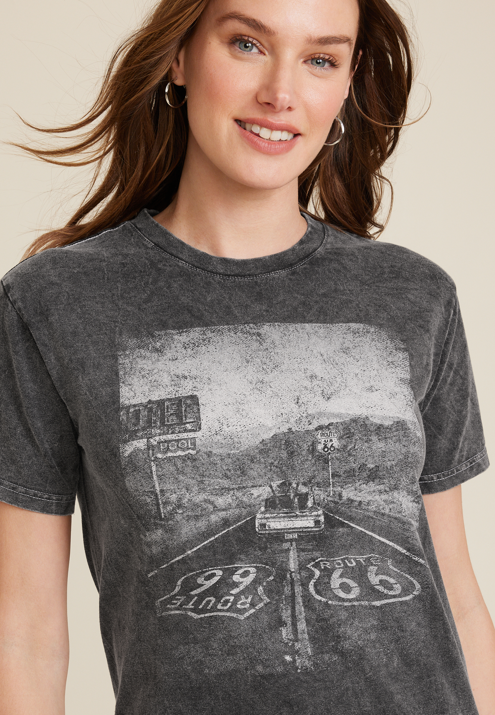 Route 66 Graphic Tee, CHARCOAL, large