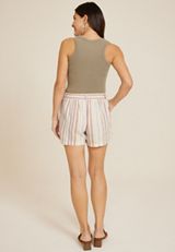 Striped Linen Belted High Rise 4in Short, C4731, small