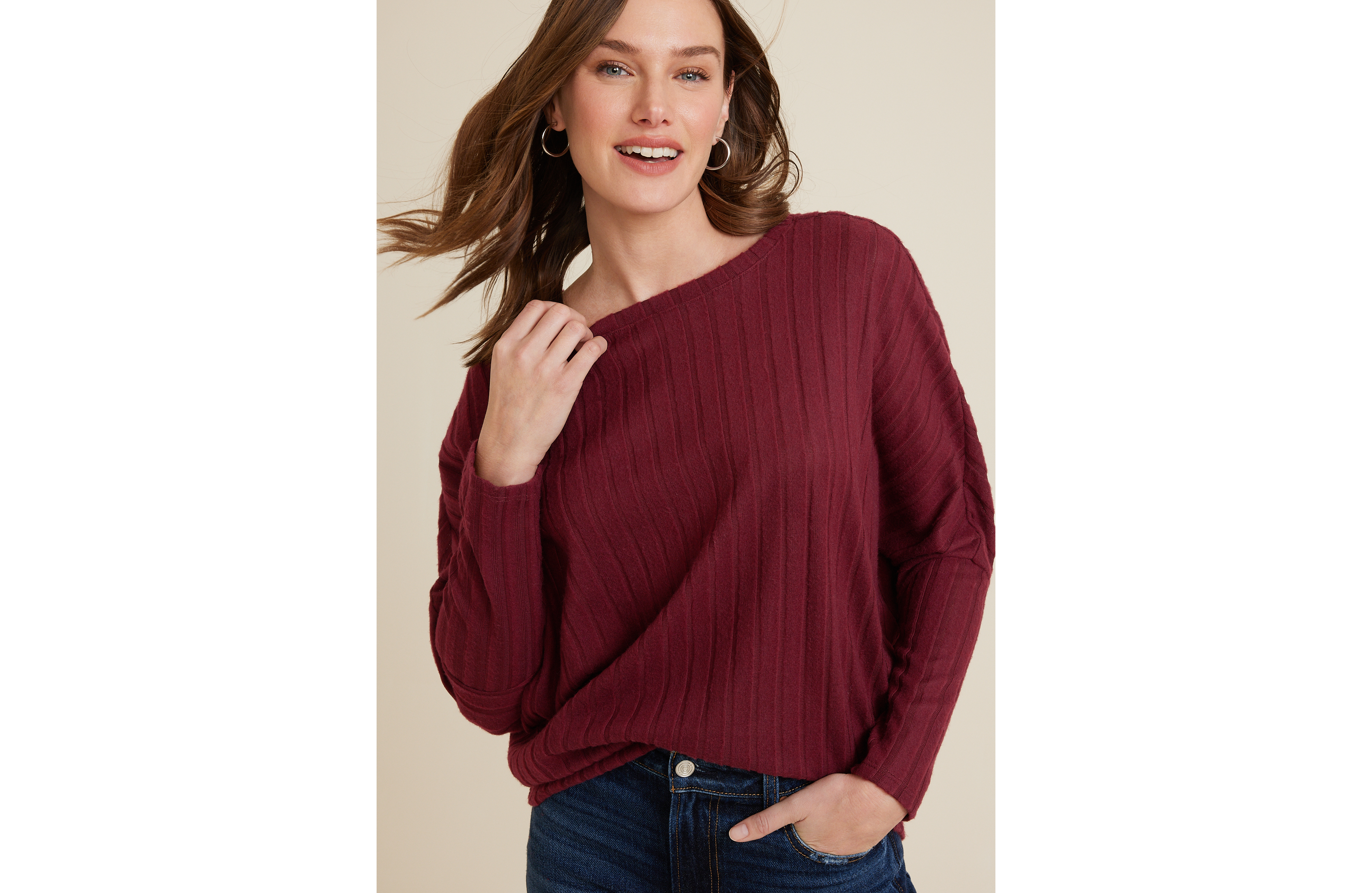 24/7 Dakota Ribbed Dolman Top