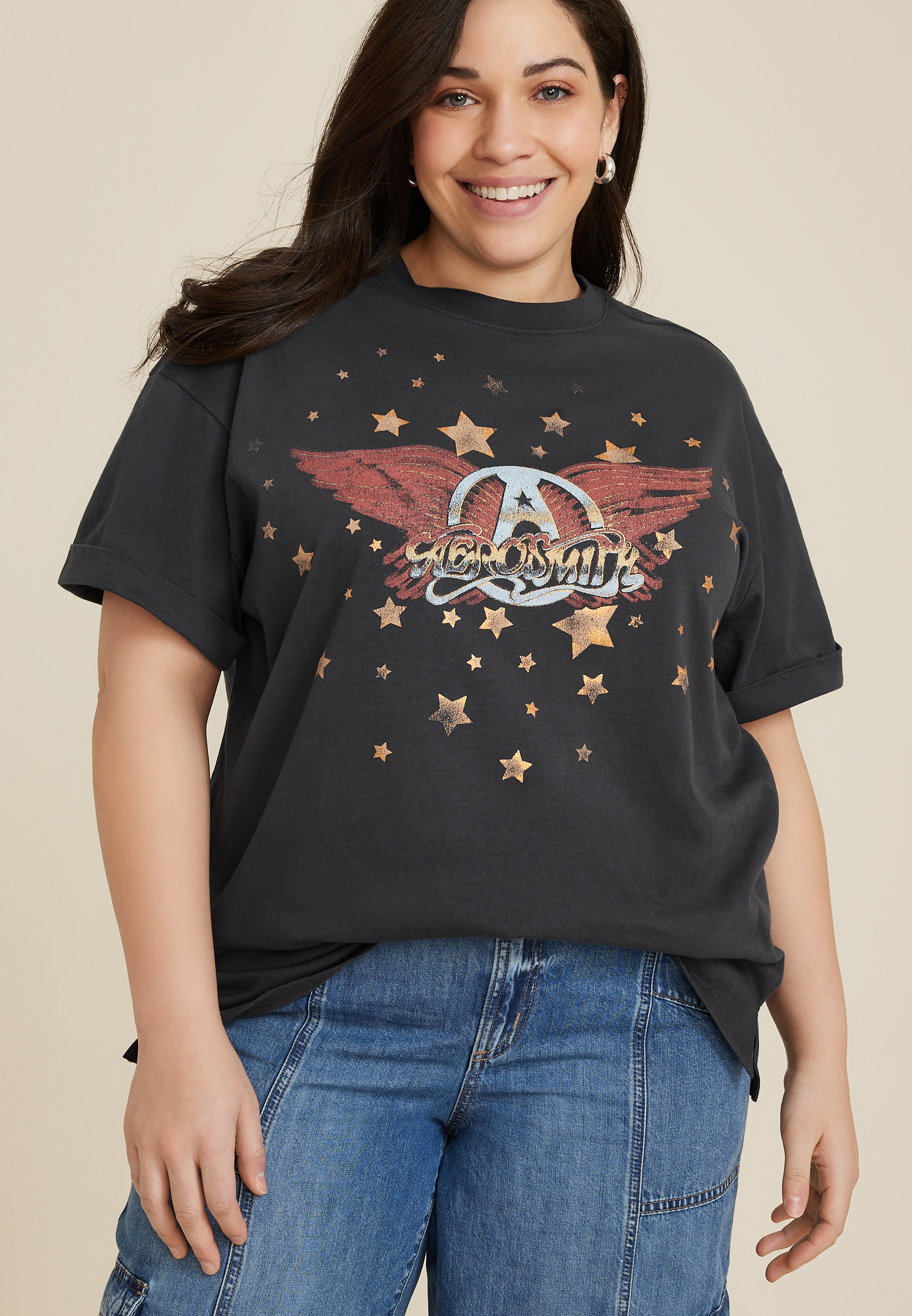 Plus Size Aerosmith Vintage Oversized Fit Graphic Tee, C106, large