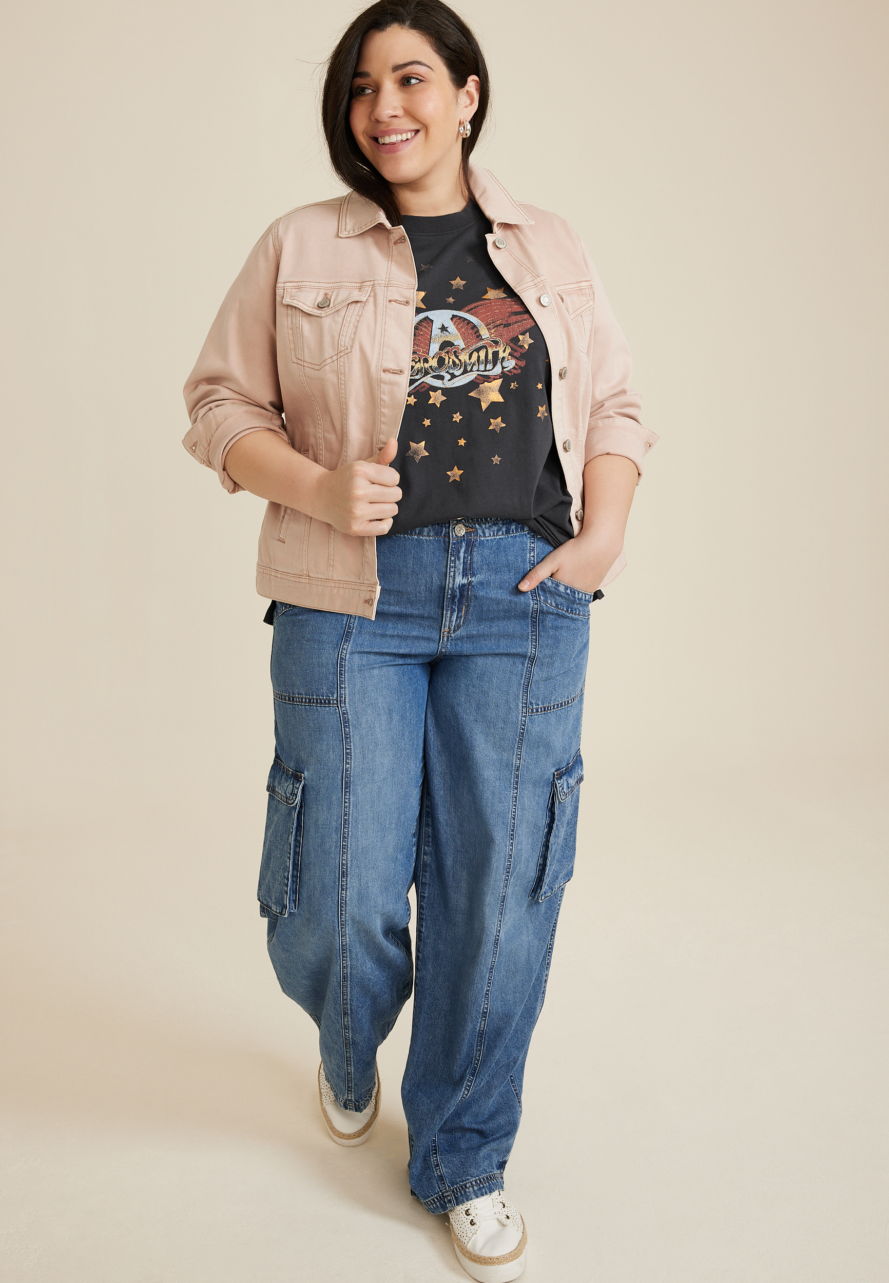 Plus Size Aerosmith Vintage Oversized Fit Graphic Tee, C106, large