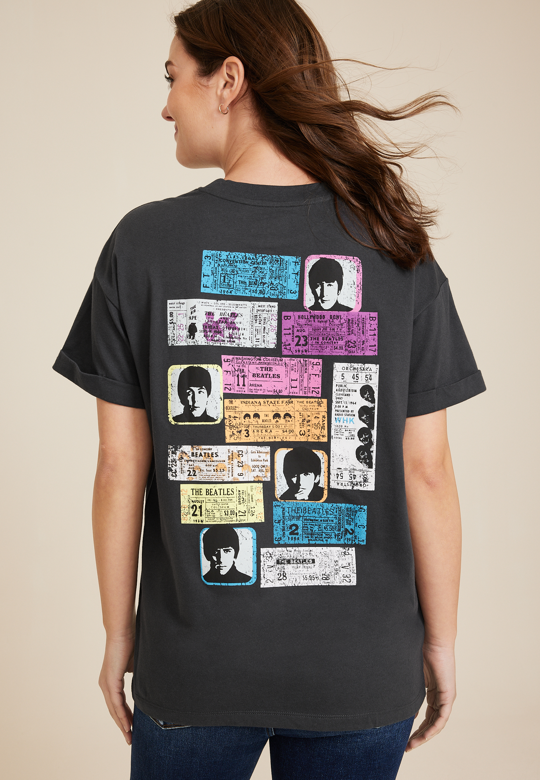The Beatles American Tour Oversized Vintage Graphic Tee, C106, large