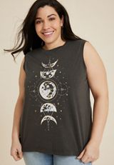 Plus Size Celestial Moon Graphic Tank, BLACK, small