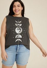 Plus Size Celestial Moon Graphic Tank, BLACK, small