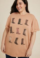Plus Size Studded Cowgirl Boots Oversized Fit Graphic Tee, C6186, small