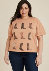 Plus Size Studded Cowgirl Boots Oversized Fit Graphic Tee, C6186, small