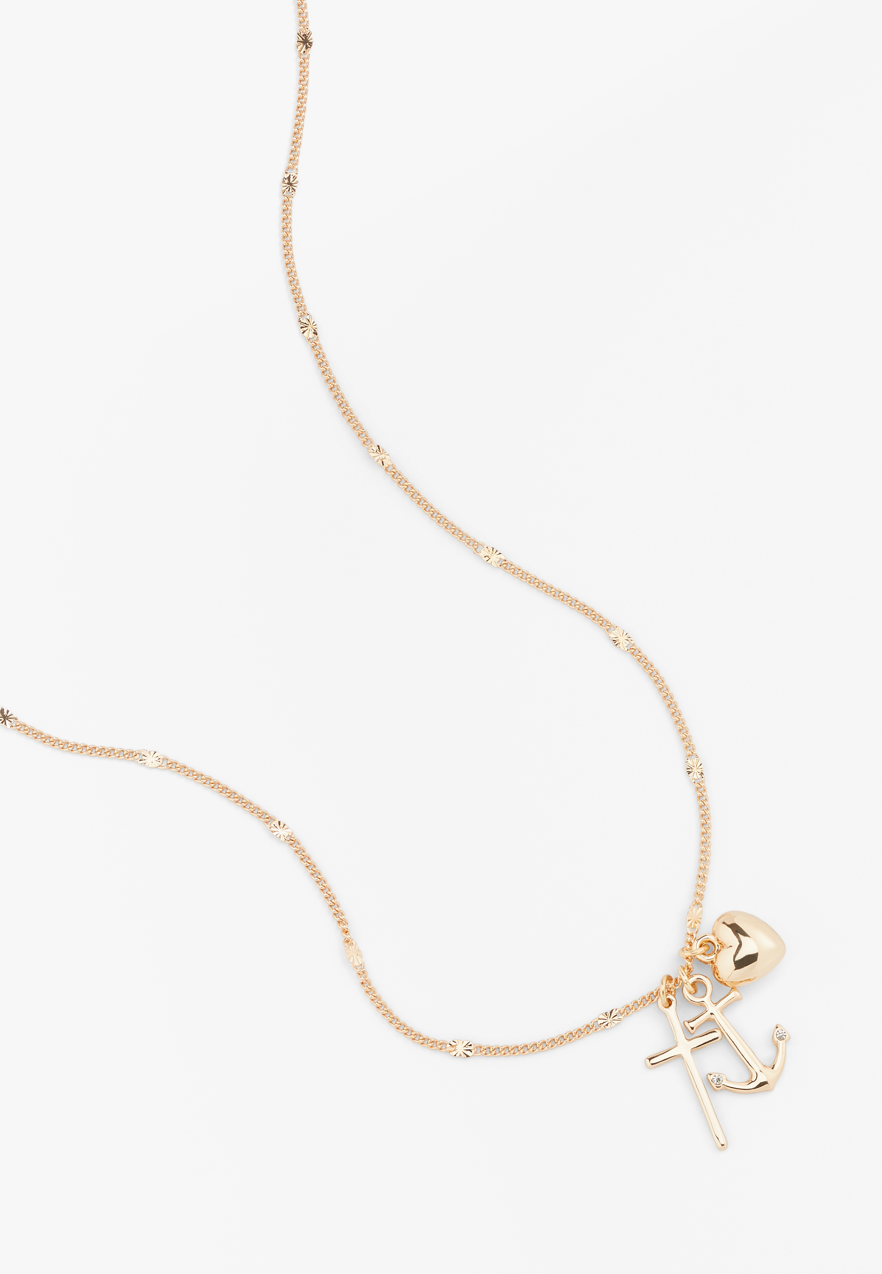 Gold Faith Hope Love Cluster Necklace, GOLD, large