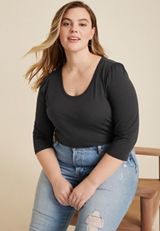 Plus Size 24/7 Cotton Puff Sleeve Tee, WASHED BLACK, small