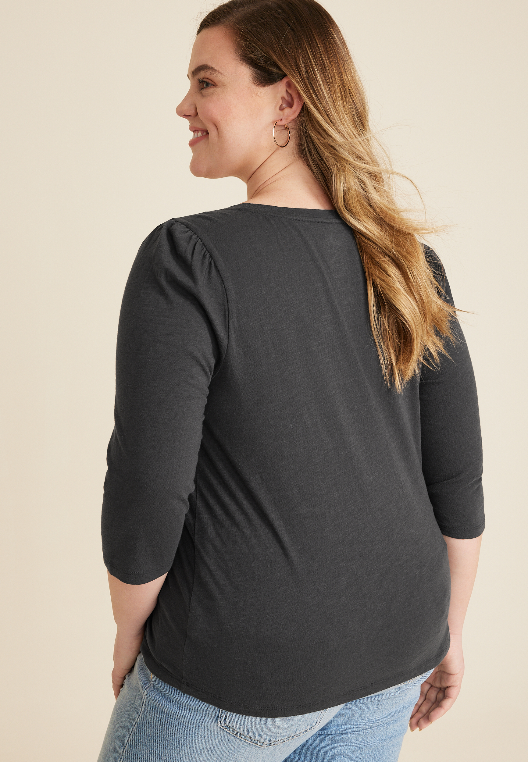 Plus Size 24/7 Cotton Puff Sleeve Tee, WASHED BLACK, large