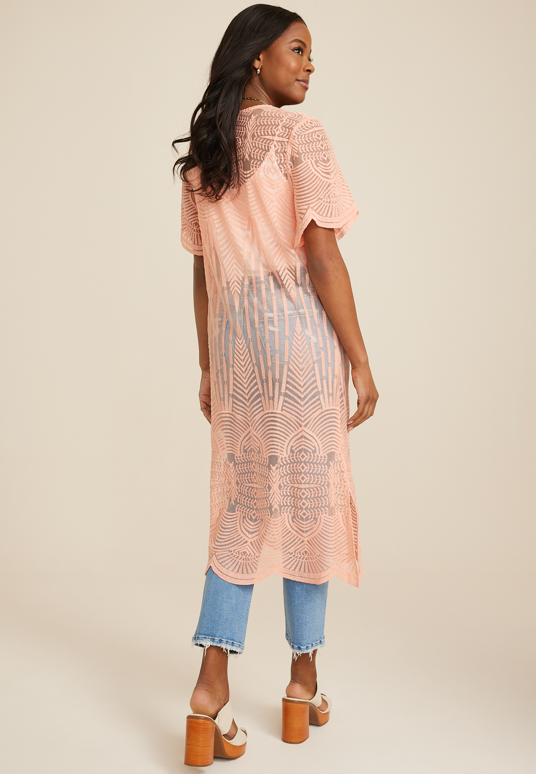 Embroidered Mesh Kimono, C7968, large