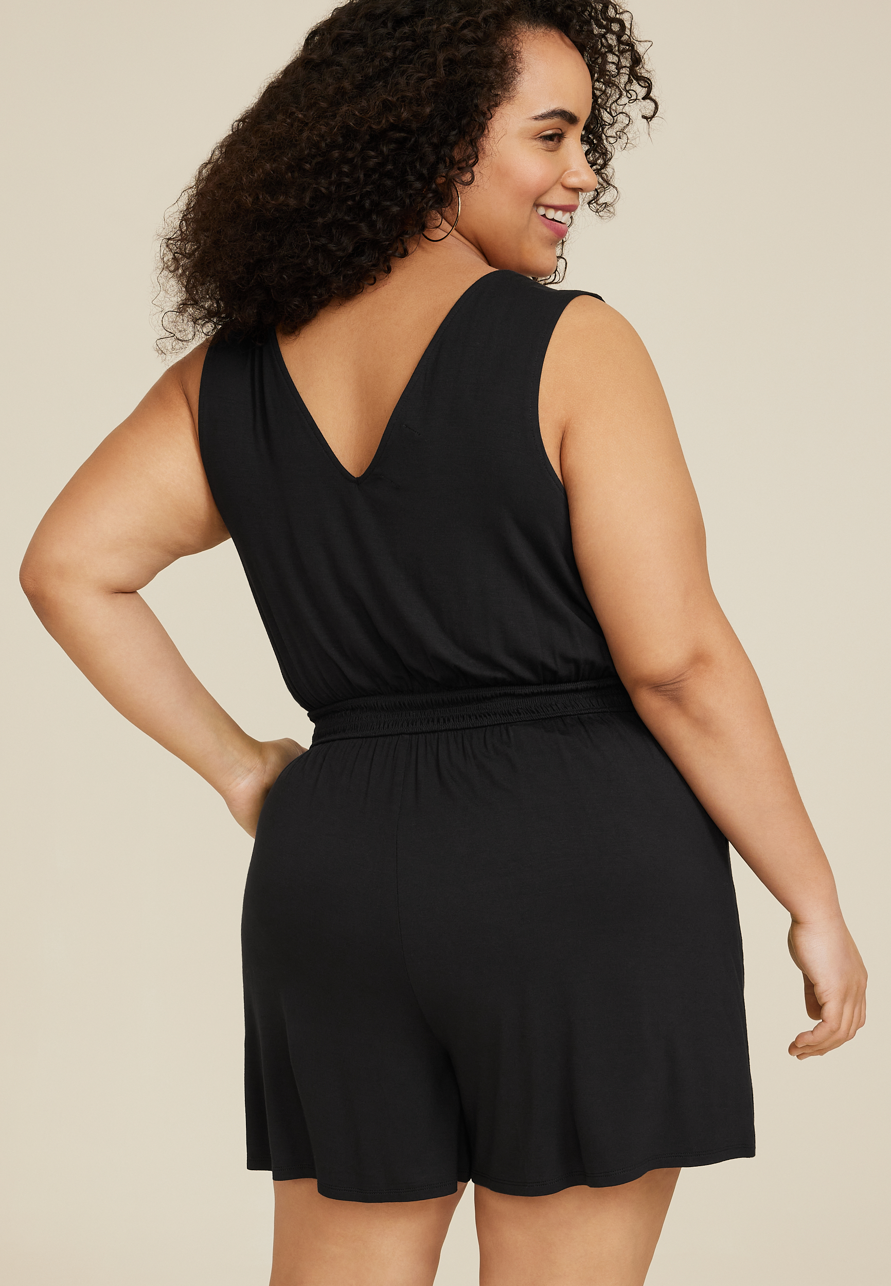 Plus Size 24/7 Surplice Romper, BLACK, large