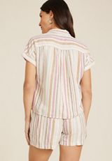 Striped Linen Utility Dolman Button Down Shirt, MULTI, small