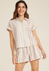 Striped Linen Utility Dolman Button Down Shirt, MULTI, small