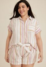 Plus Size Striped Utility Dolman Button Down Shirt, MULTI, small
