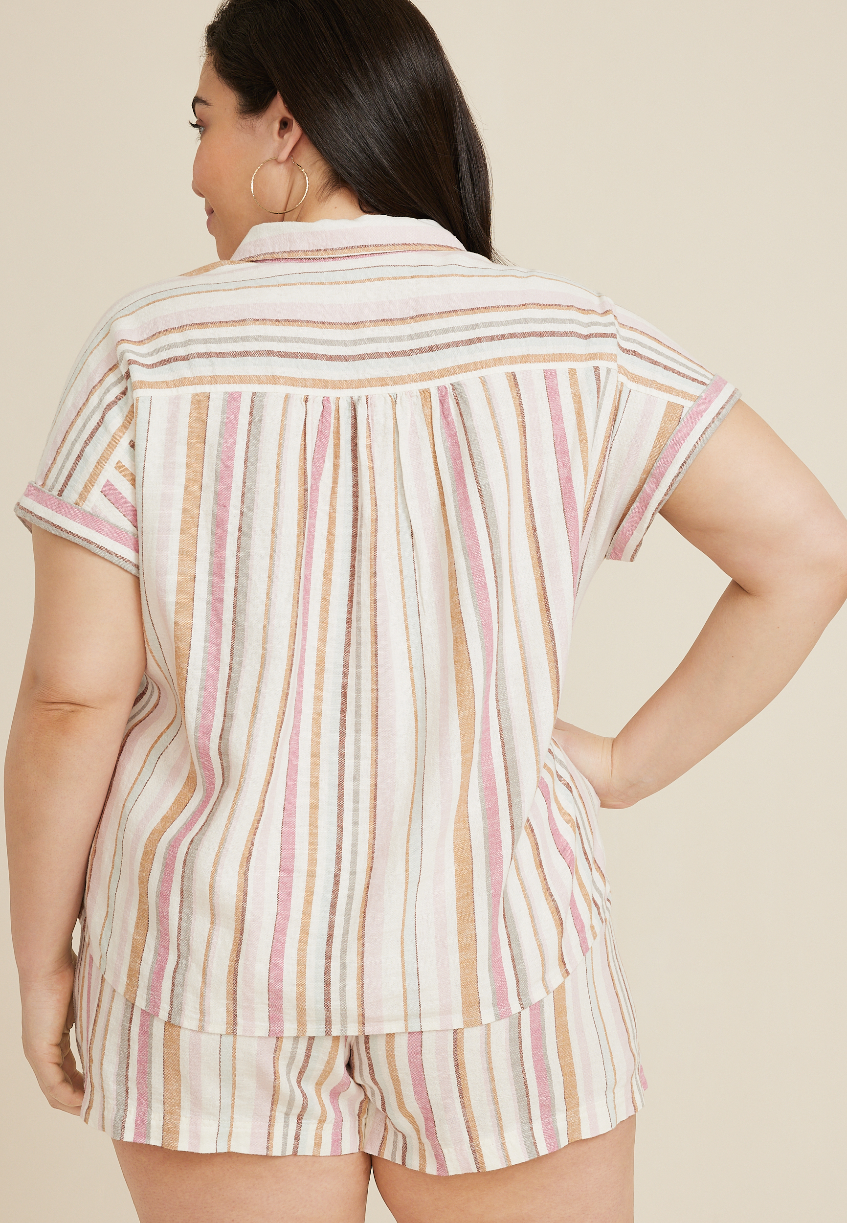 Plus Size Striped Utility Dolman Button Down Shirt, MULTI, large