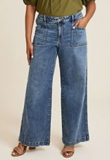 Plus Size Patch Pocket High Rise Wide Leg Jean, C258, small