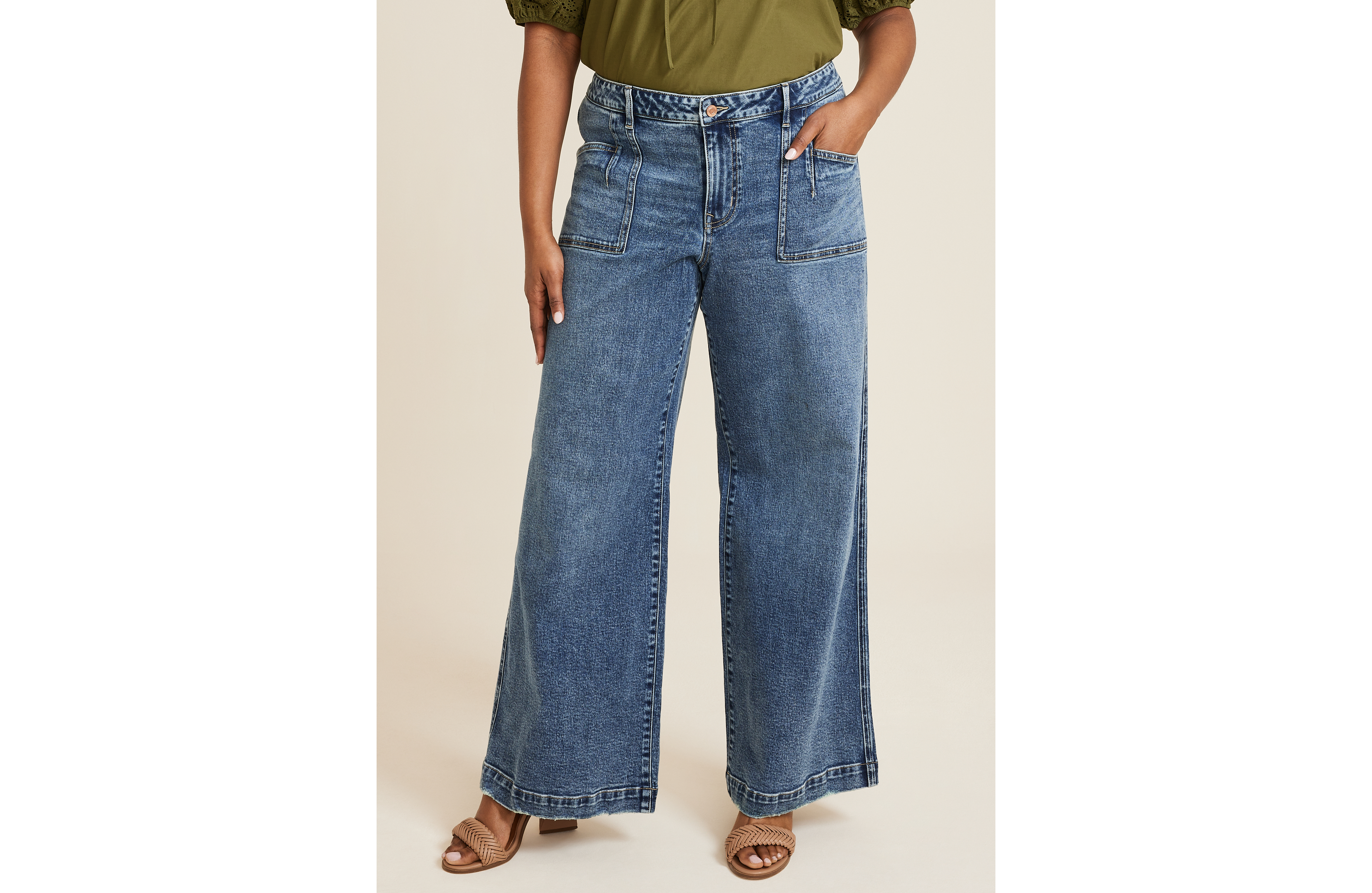 Plus Patch Pocket High Rise Wide Leg Jean
