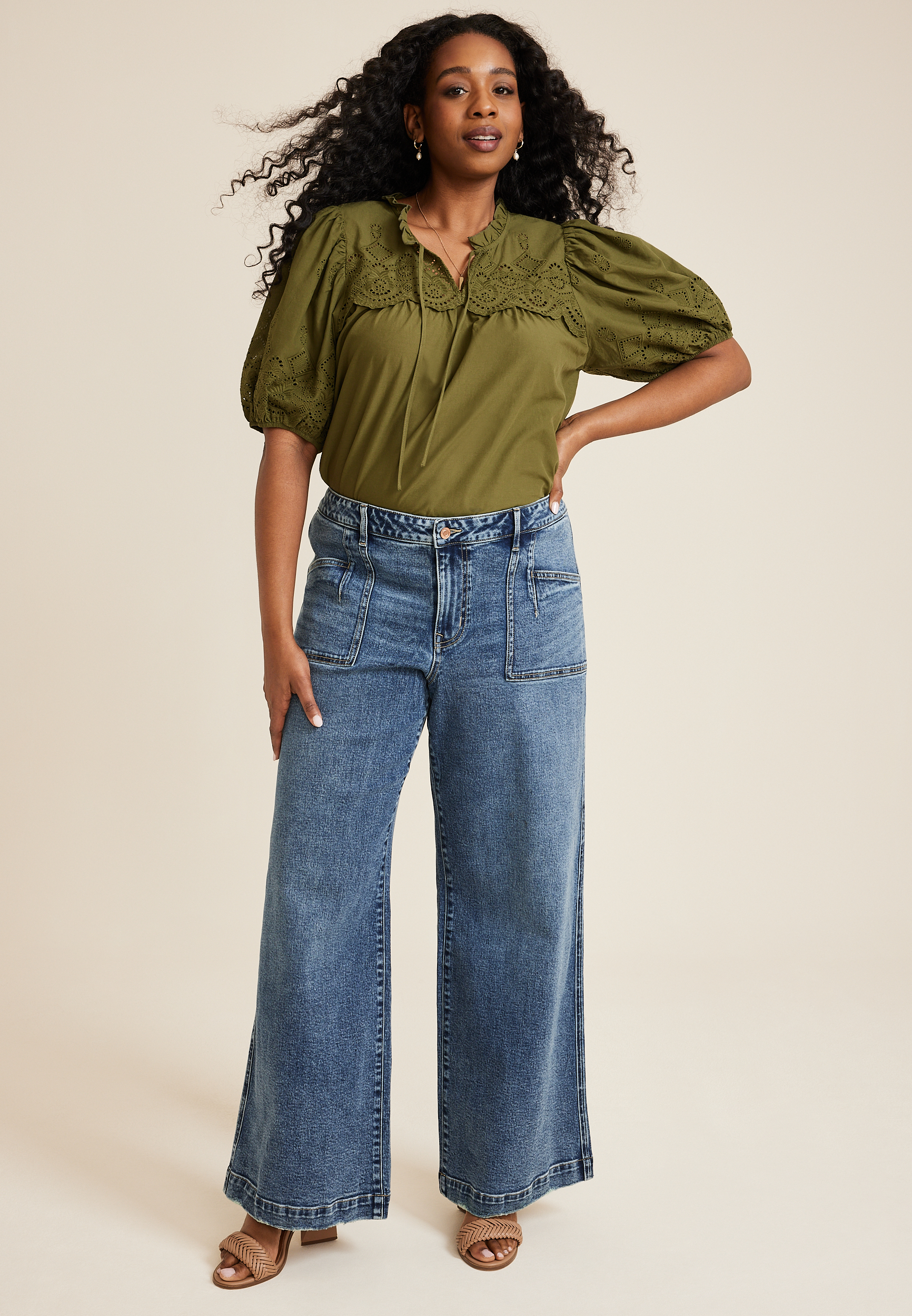 Plus Size Patch Pocket High Rise Wide Leg Jean, C258, large