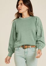 Layered Eyelet Sleeve Pullover, C9516, small